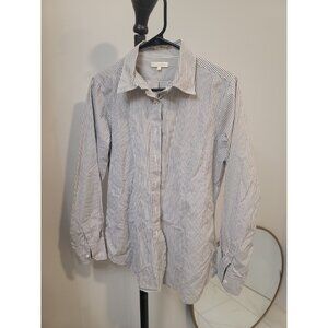 Ann Mashburn Collared Button Down Black White Stripe  Blouse L Office